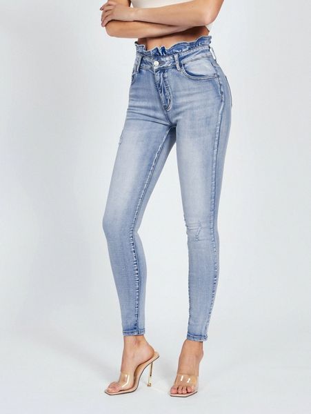

tall patched detail bleach wash skinny jeans j5mw#, Blue