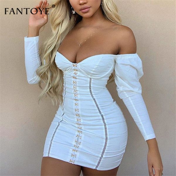 

2021 new white off shoulder summer bandage women backless metal button party autumn long sleeve short wrap es 0tye, Black;gray
