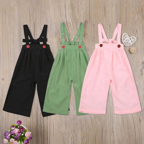 

jumpsuits emmababy kids boy girl suspender pants trousers overalls casual solid color wide-leg long baby cotton clothes, Blue