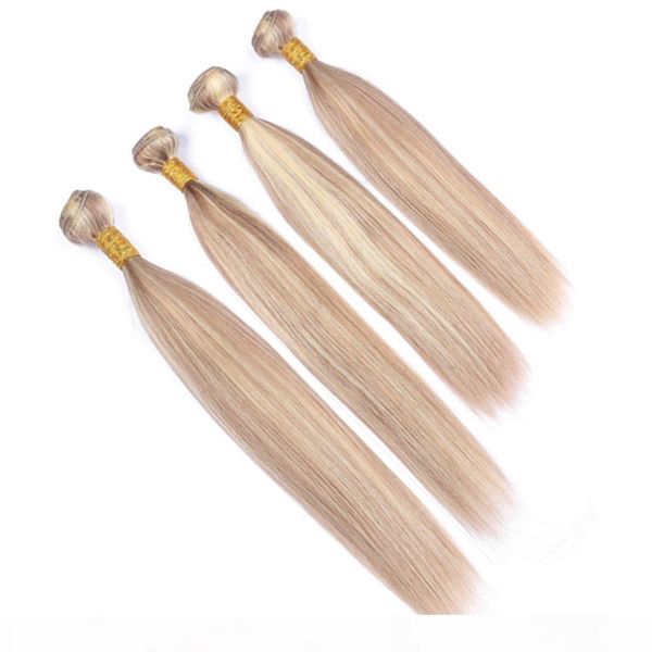 

#27 613 piano color malaysian human hair weave extensions straight 4pcs light brown mixed with blonde piano color human hair bundles, Black