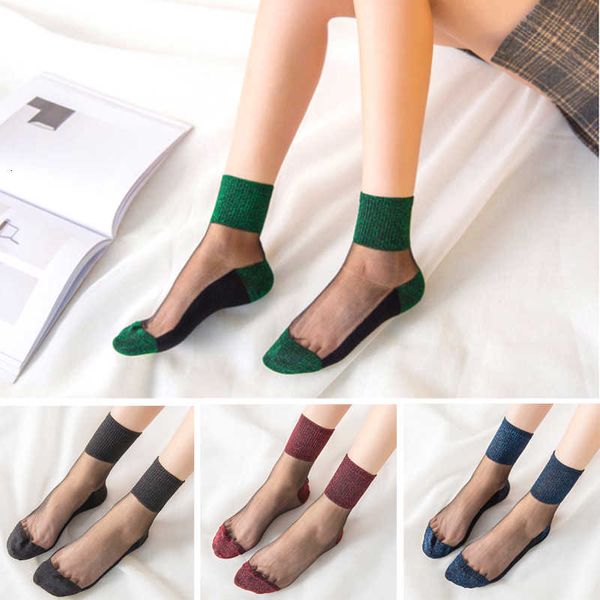 

1 pair women mesh summer japanese style middle crystal glass fashion ee short socks, Black;white