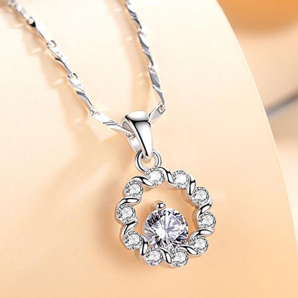 

pendant necklaces sparkling crystal flower women jewelry rose gold fashion choker necklace silver plated girl engagement present