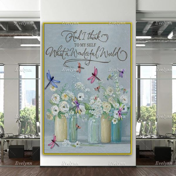 

paintings dragonfly - what a wonderful world poster, most iconic quotes, home decor canvas wall art prints living room decoration gift