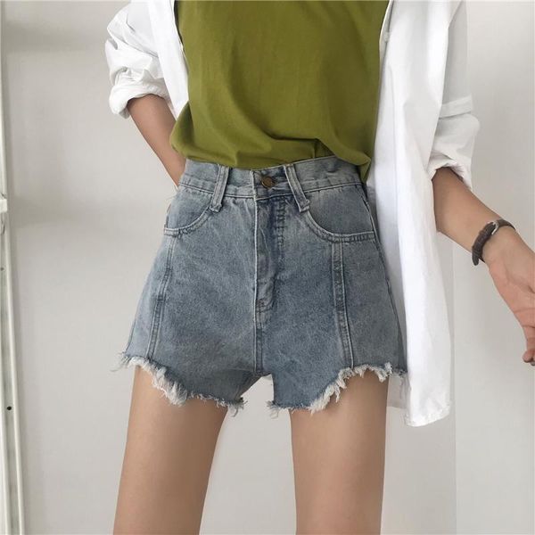

women's jeans fashion summer women short design denim trousers frayed hem with side pockets casual shorts wholesale, Blue
