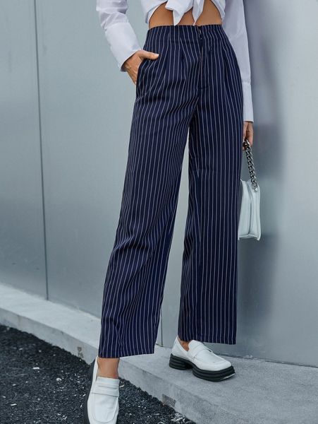 

sollinarry high waist pinstriped print slant pockets pants l6nr#, Black;white