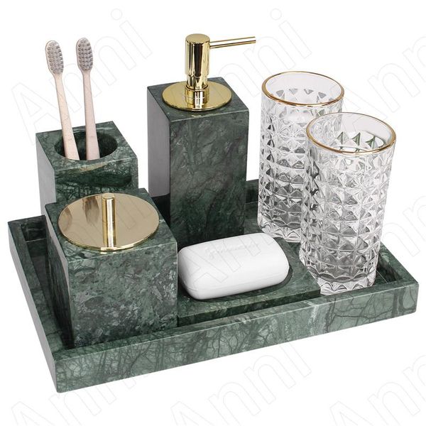 

bath accessory set creative green natural marble bathroom accessories european modern five-piece shower restroom toothbrush holder