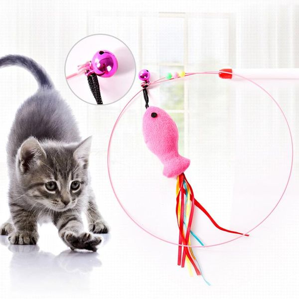 

cat toys teaser stick cute funny rod wand pet flush fish for cats interactive supplies