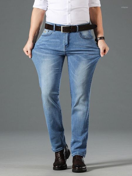 

men's jeans 2021 stretch business classic casual denim pants brand straight trousers male biker cotton fit slim plus size, Blue