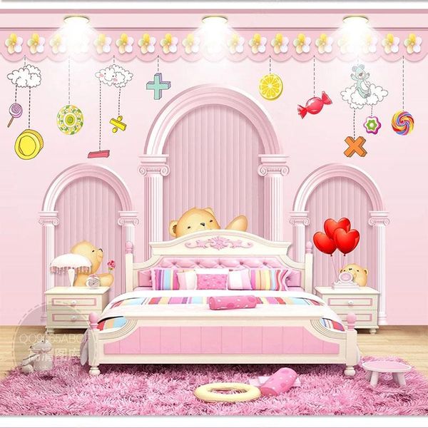 

wallpapers custom mural wallpaper 3d bear roman column pink children's room background decor waterproof sticker papel de parede