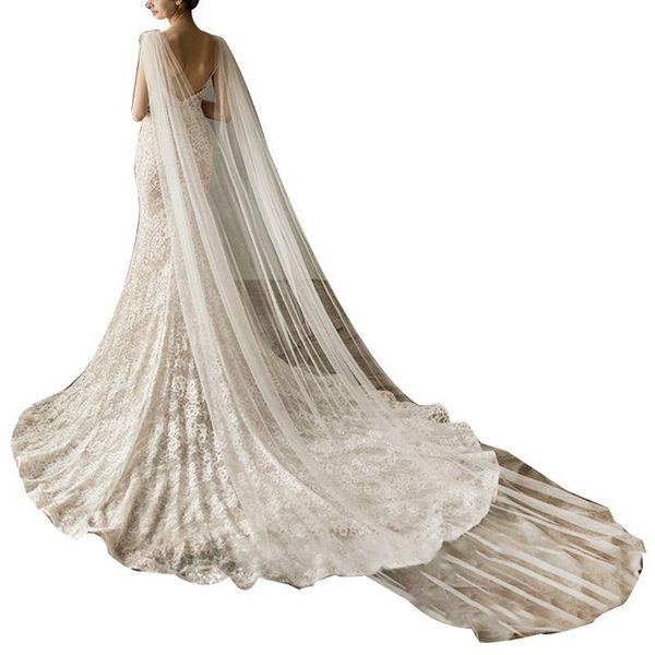 

bridal veils women tulle cathedral floor length wedding capes shoulder imitation crystal jewelry floral appliques long wraps axyd, Black