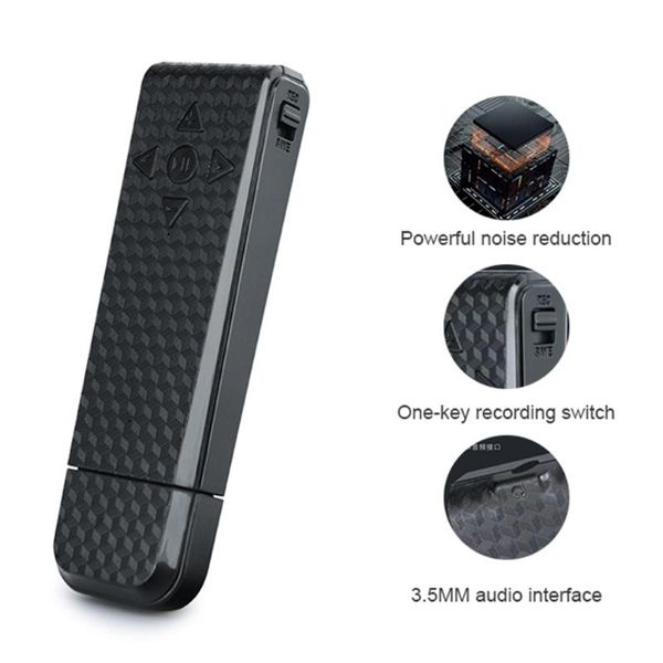 

digital voice recorder hd noise reduction card u disk recording pen usb2.0 self-headset mp3 player conference record with 180mah battery