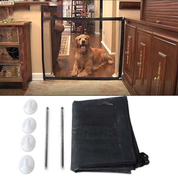 

kennels & pens pet dog gate with door household isolation portable folding fence barrier safety protection net