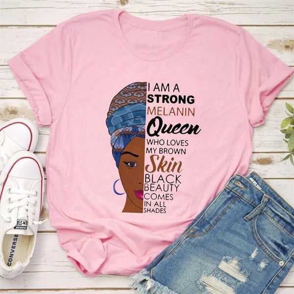 

women i am a strong melanin queen t shirt clothes african black girl history month female t-shirt melanin tee shirt vintage, White