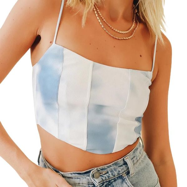 

women's tanks & camis summer women fashion tie-dye exposed navel tank ladies female stylish sleeveless crop for daily wear, White