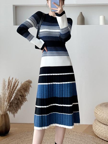 

casual dresses tigena striped knitted long sweater dress women 2021 autumn winter korean slim bodycon inner sleeve female, Black;gray