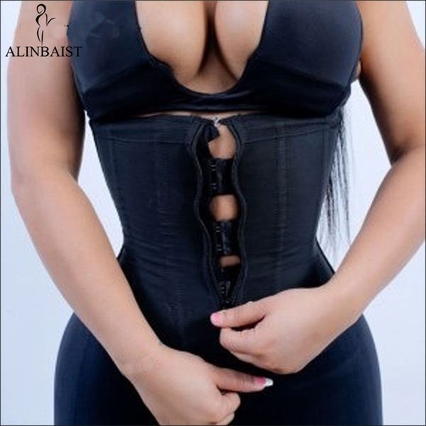 

women latex waist trainer body shaper corsets with zipper cincher corset slimming belt black shapers shapewear plus size 211116, Black;white