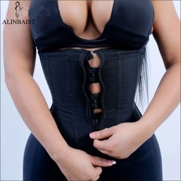 Frauen Latex Taille Trainer Body Shaper Korsetts mit Reißverschluss Cincher Korsett Top Abnehmen Gürtel Schwarz Shapers Shapewear Plus Größe 211116