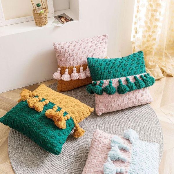 

cushion/decorative pillow 45cm fringed knitted pillowcase sofa wool woven cushion cover tassel throw home decor