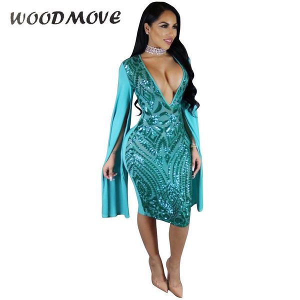 

casual dresses false long sleeves women deep v neck autumn winter dress clubwear sheer sequins bodycon party sequined, Black;gray