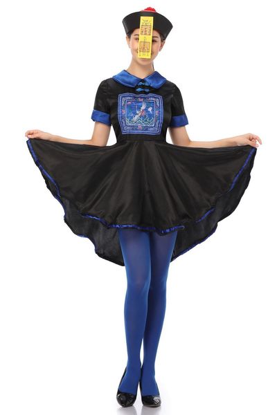 

new halloween role playing qing zombies women's festival party costumes short sleeve women character cosplay, Black;red