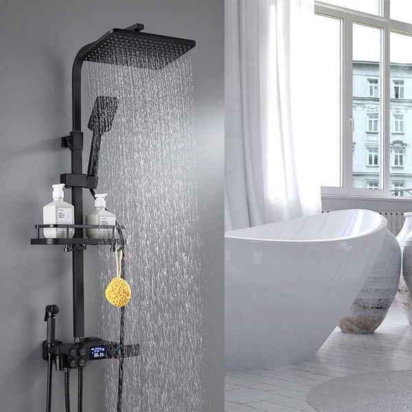 

other faucets, showers & accs luxury display thermostatic shower set 4 function bathroom tap water flow power generation with gold