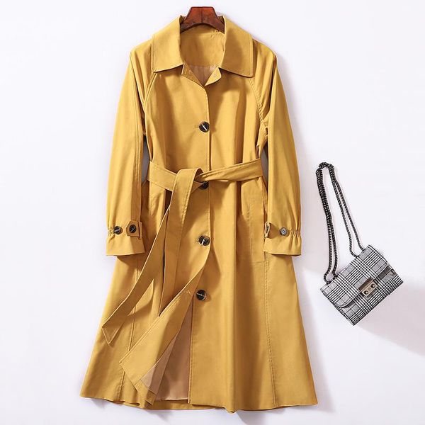 

women's trench coats european style women casual loose coat 2021 arrival spring long elegant ladies overcoat outerwear lj80, Tan;black