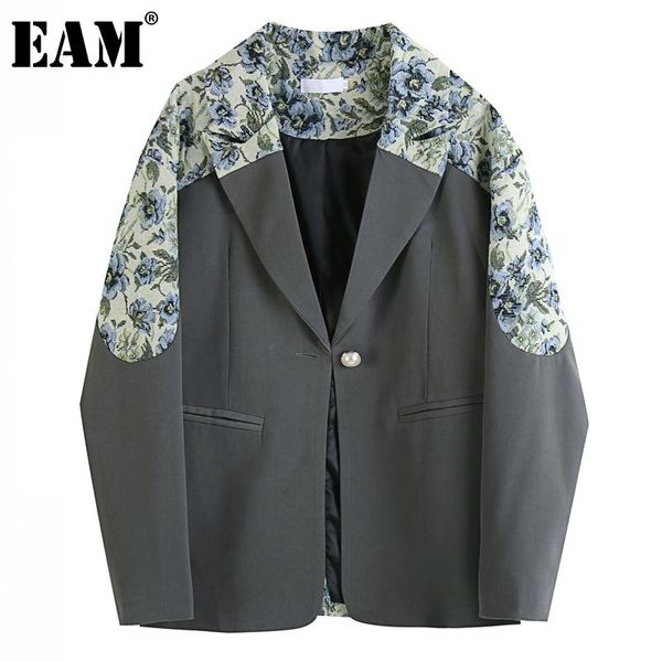 

women's suits & blazers [eam] women gray printed big size blazer notched collar long sleeve loose jacket fashion tide spring autumn 202, White;black