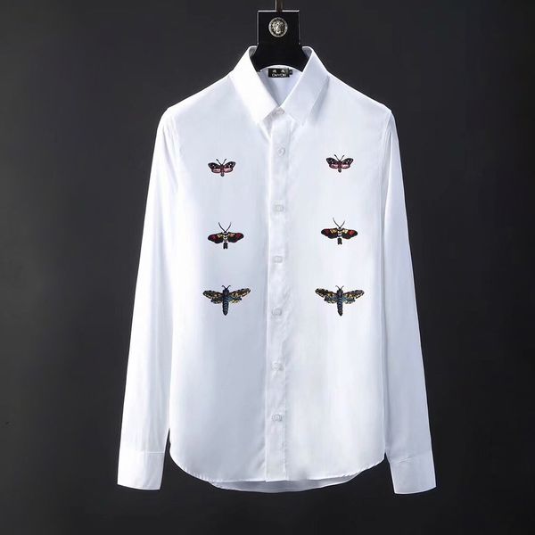 

2021 new marca 100% de algodo bordado cor borboleta camisa primavera outono casual vestido camisas masculina dy2099 u3mp, White;black