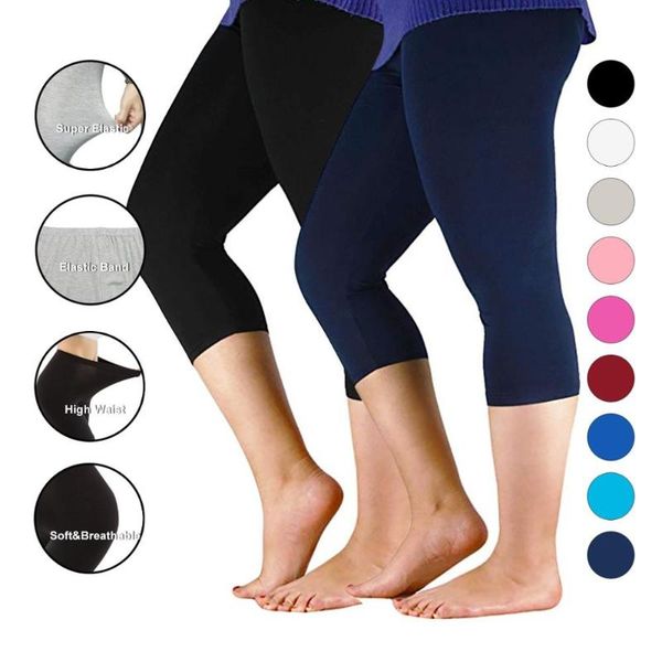 

women's leggings women pants workout slim plus size capri legging high stretch casual bamboo fiber basic, Black