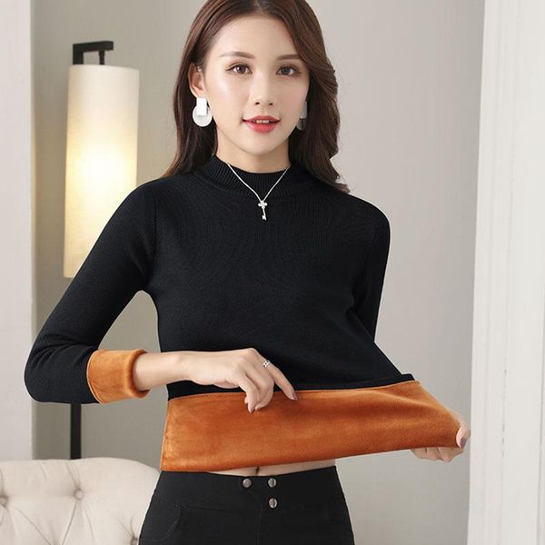 

salspor women thermal sweaters casual thick warm solid o-neck autumn winter velvet pullover sweater for women, White;black