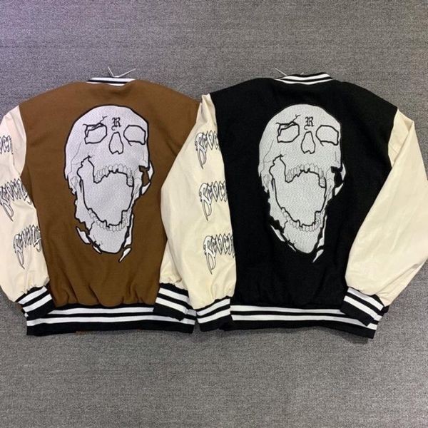 

men's jackets 2021fw revenge varsity baseball jacket men women quality xxxtentacion skull embroidery stitching coat, Black;brown