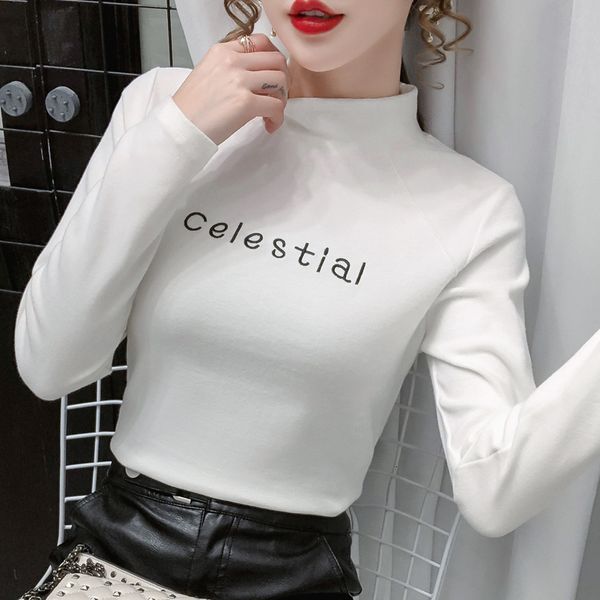 

2021 new spring t shirt women elasticity t-shirt style tee woman clothes slim tshirt female ny long sleeve 5fyz, White