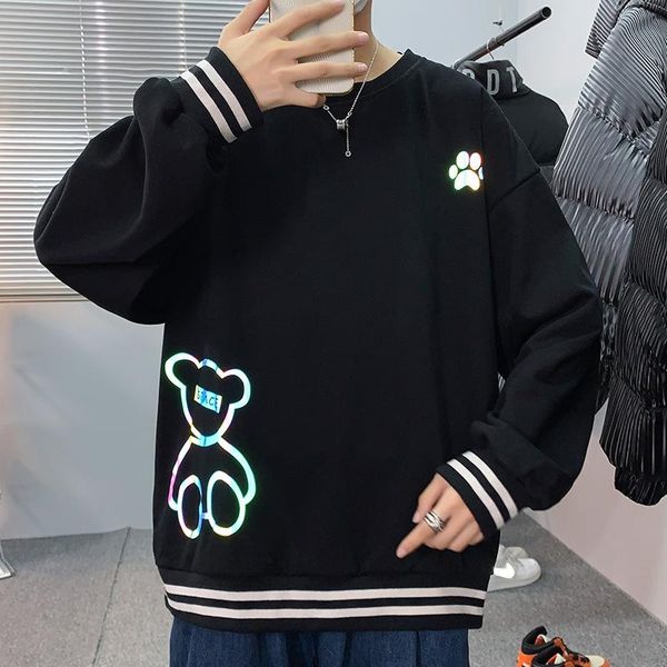 

men's hoodies & sweatshirts 2021 long sleeve vests solid color autumn loose clothes crew neck fashion brand european and american botto, Black