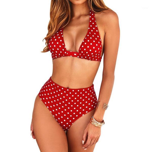

high waist dot print bikini swimwear padded push-up two-piece set female biquini summer beachwear bathing suit women's, White;black