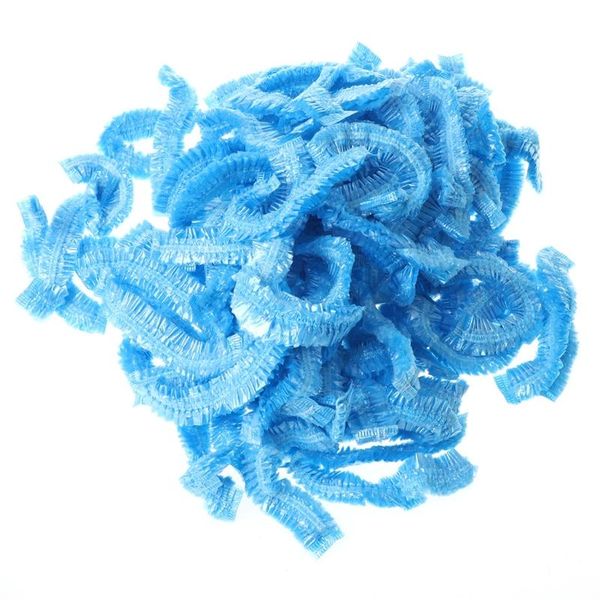 

100 pcs clear disposable hair salon shower cap elastic waterproof bathing a0kc