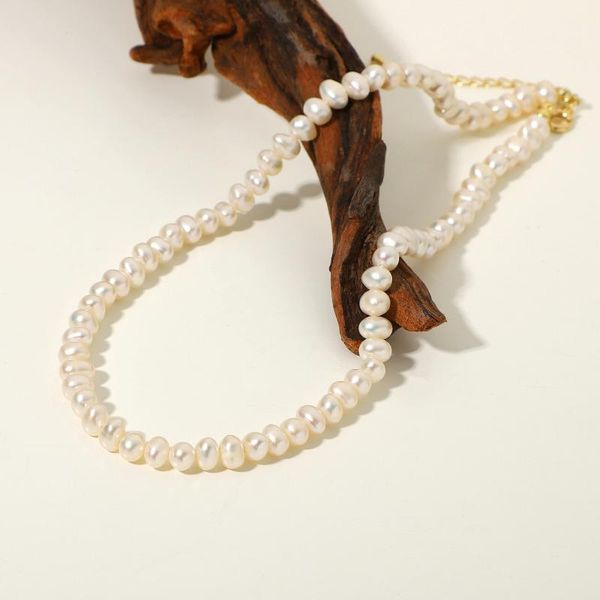 

pendant necklaces real gold plated cooper natural freshwater pearl necklace for women luxury elegant female stackable chokers g, Silver