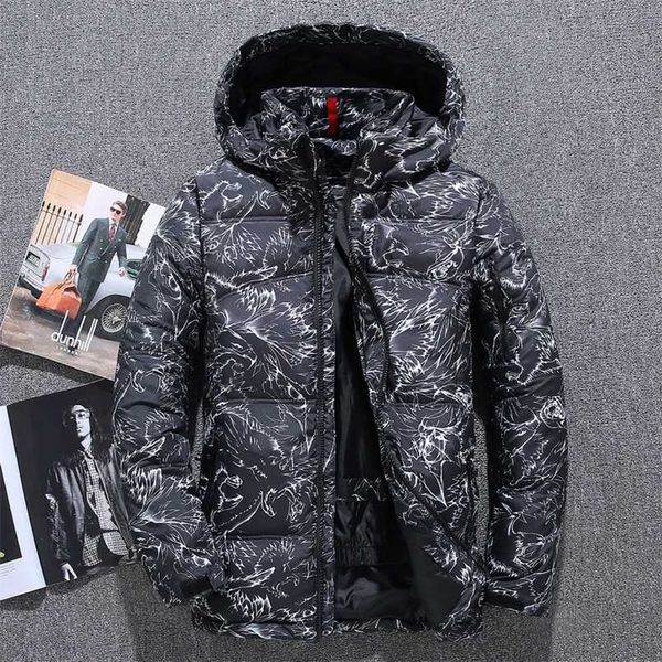 

-15 degree winter parkas jacket men white duck down parkas hooded snow down parkas thick warm jackets overcoat men windbreaker 220105, Black