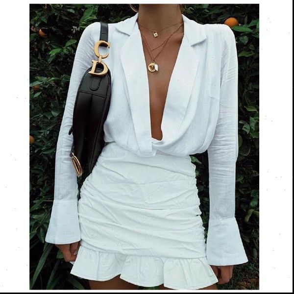 

2021 fashion trend elegant women deep v neck lapel dress ruffle cuff leopard solid party formal club work dress, Black;gray