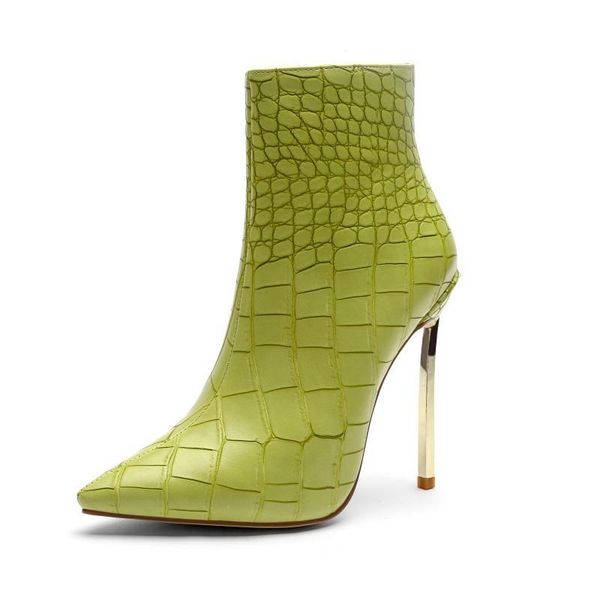 

boots 2021 autumn and winter pointed high-heeled green ankle fashion women's zipper shoes, Black