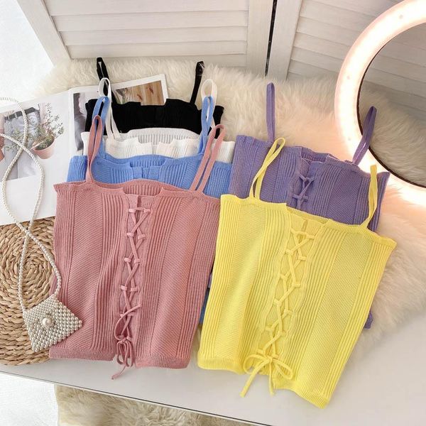 

women's tanks & camis singreiny korean knitted strap women elastic slim sleeveless y2k summer off shoulder streetwear short camiso, White