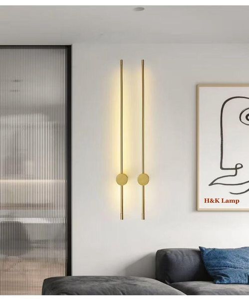 

full copper minimalist wall lamp light luxury postmodern simple living room background wall villa guest room bedroom bedside lin