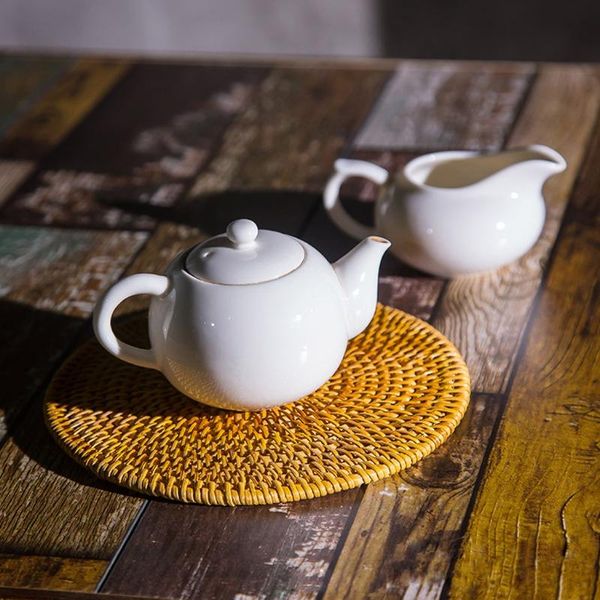

handmade rattan mat coasters coffee drinks pot cushion pad teapot 8/10/13cm