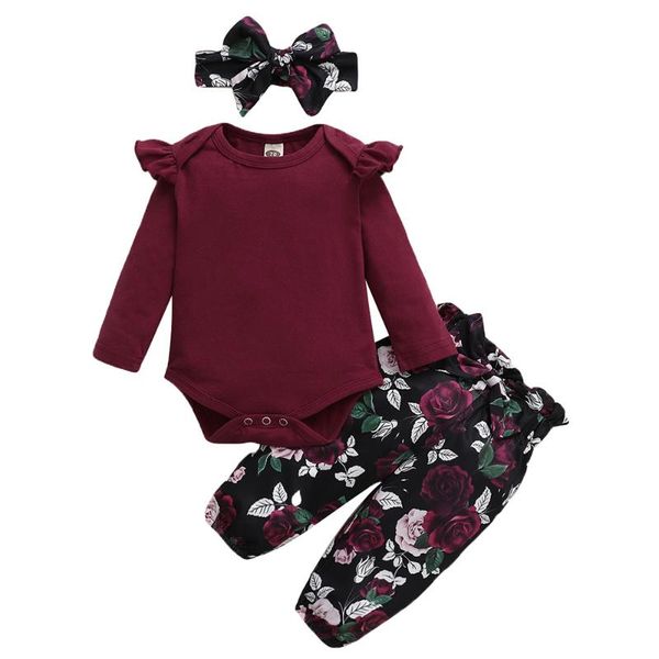 

clothing sets ruffle fall long sleeve cotton baby girl clothes 3piece set 2021 christmas outfits floral bodysuit+trousers+headband d30, White