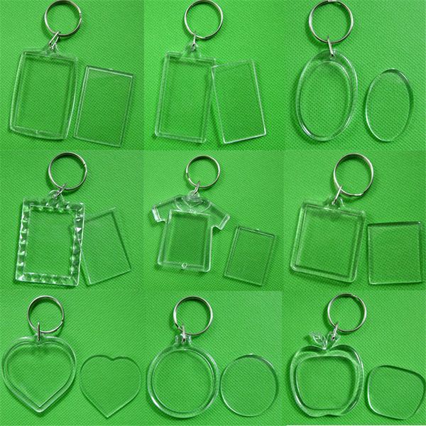 Acrílico Em Branco Chaveiros Chaveiros Rings Clear Plástico Retângulo Quadrado Inserir Foto Keyfobs Promoção Split Keyring Cadeia Acessórios DIY Picture Frames Presentes