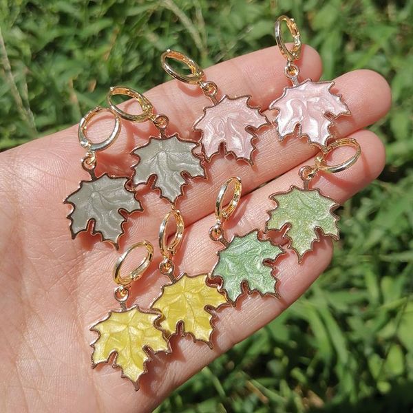 

hoop & huggie zx trendy colorful enamel hanging earrings for women simple gold color huggies plant jewelry wholesale, Golden;silver