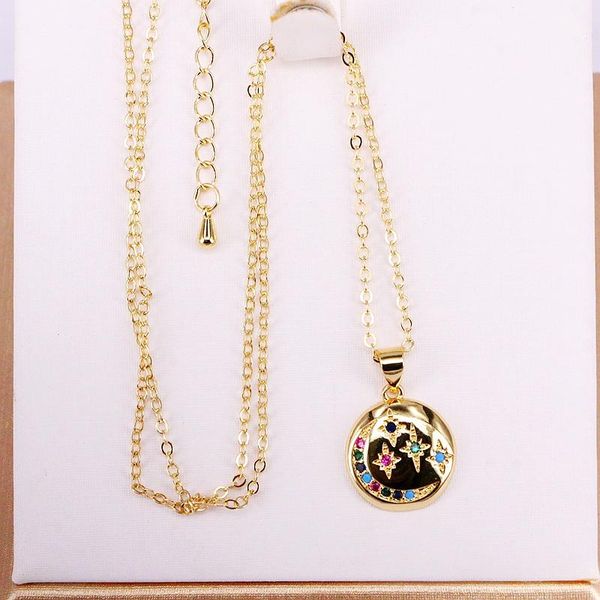 

pendant necklaces 3pcs, colorful cz multi zirconia rainbow moon and star sign fashion, Silver