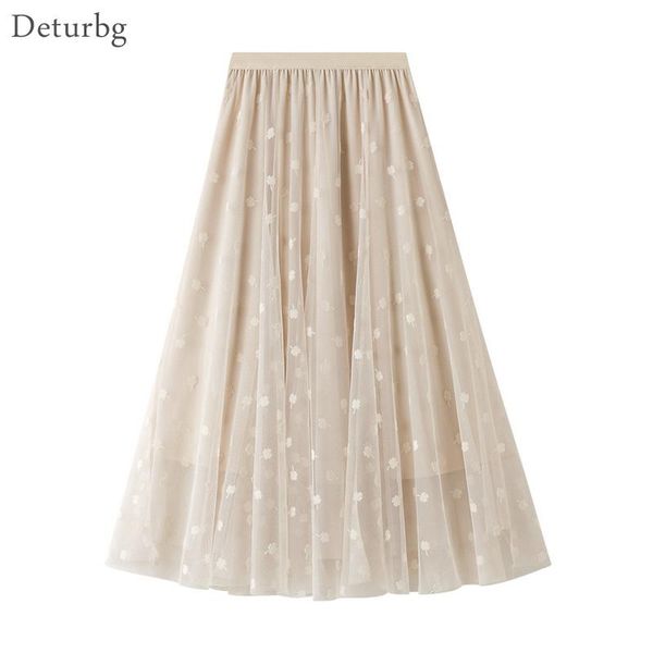 

skirts women's elegant lucky clover floral skirt korean female high waist 3 layer mesh black a-line midi long 2021 spring sk682