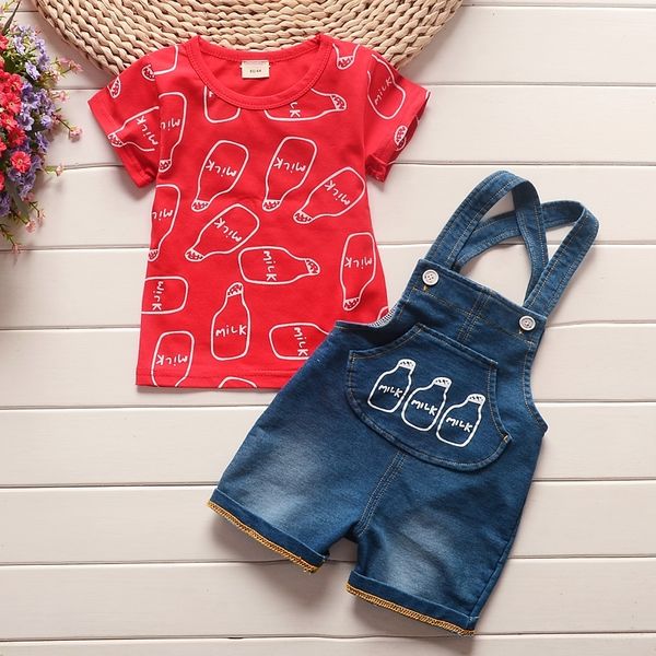 

bibicola summer baby boys clothes sets toddler cartoon t-shirt strap pants 2pcs suit boys clothing for baby tracksuit 210309, White