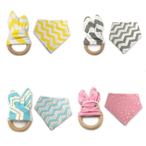 

12 styles new baby bibs+teething ring teeth stick 2pcs sets 100% cotton bamboo fiber infant teething ring wooden teething training 224 u2