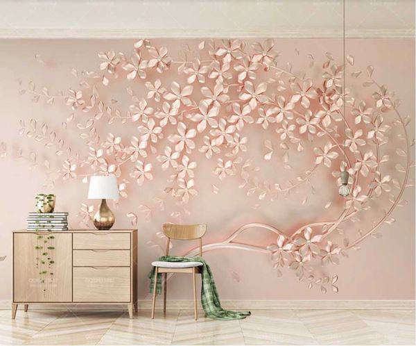 

customized 3d wallpaper new rose gold flower luxury and elegant 3d stereo bedroom living room tv background wall mural